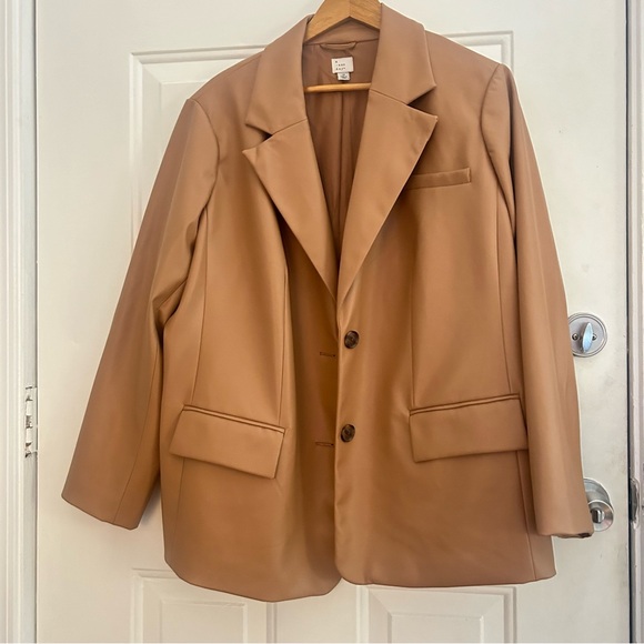 A New Day Faux Leather Tan Blazer Button Jacket - Picture 7 of 12